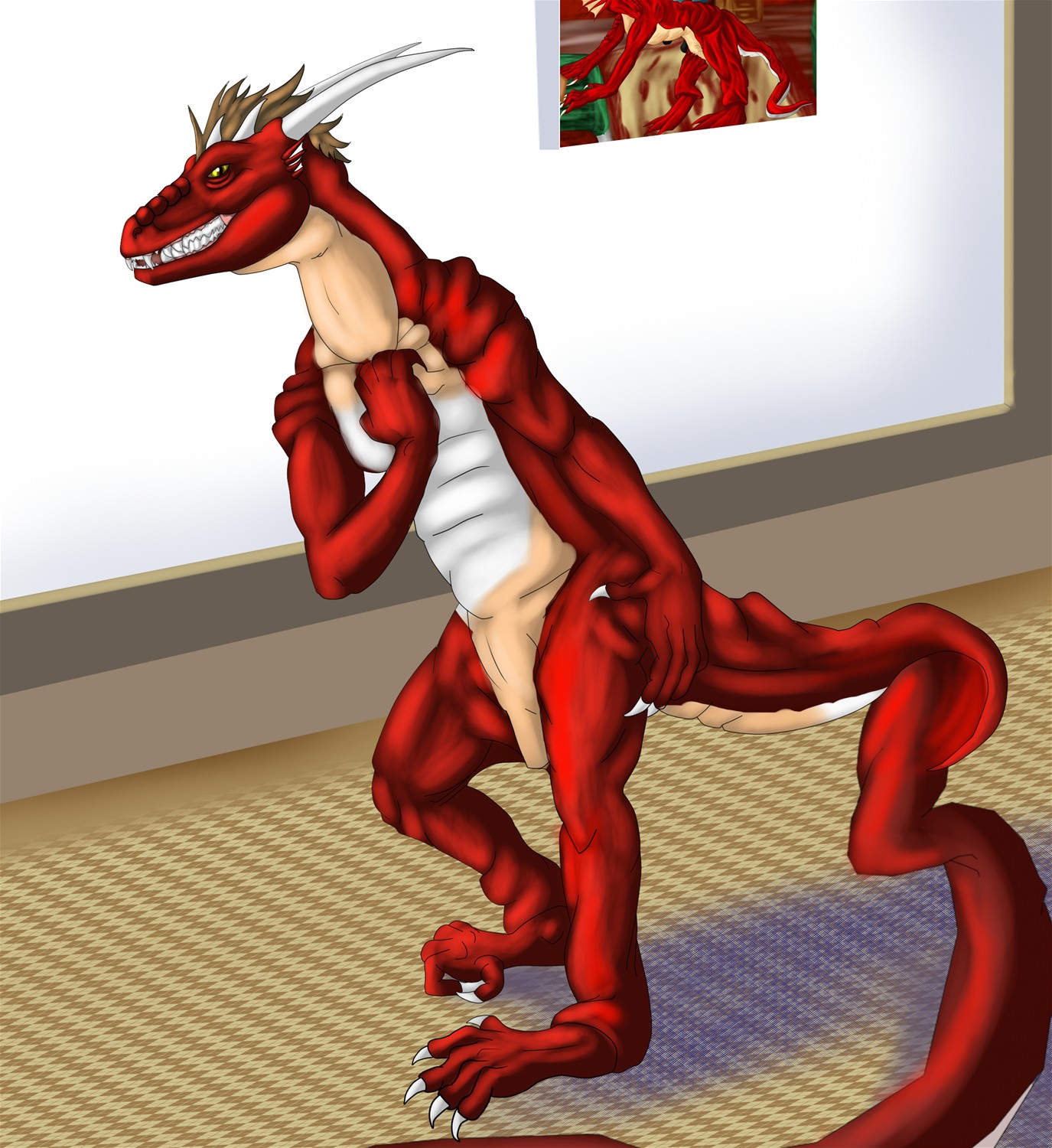 Maskaphobia (Red dragon costume TF) by Lucern7